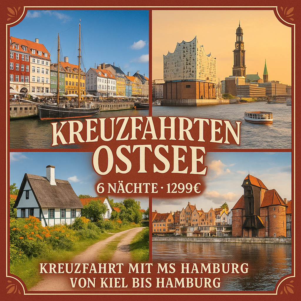 Kreuzfahrten Ostsee: Kreuzfahrt mit MS Hamburg von Kiel bis Hamburg 6 Nächte Premium-Schiff mit Vollpension 3 Länder in 6 Nächten auf einer Reise