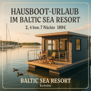 Eigene Anreise Ostsee - Kröslin: Hausboot-Urlaub im Baltic Sea Resort 2, 4 bzw. 7 Nächte Hausboot mit Selbstverpflegung 3. und 4. Person reisen frei