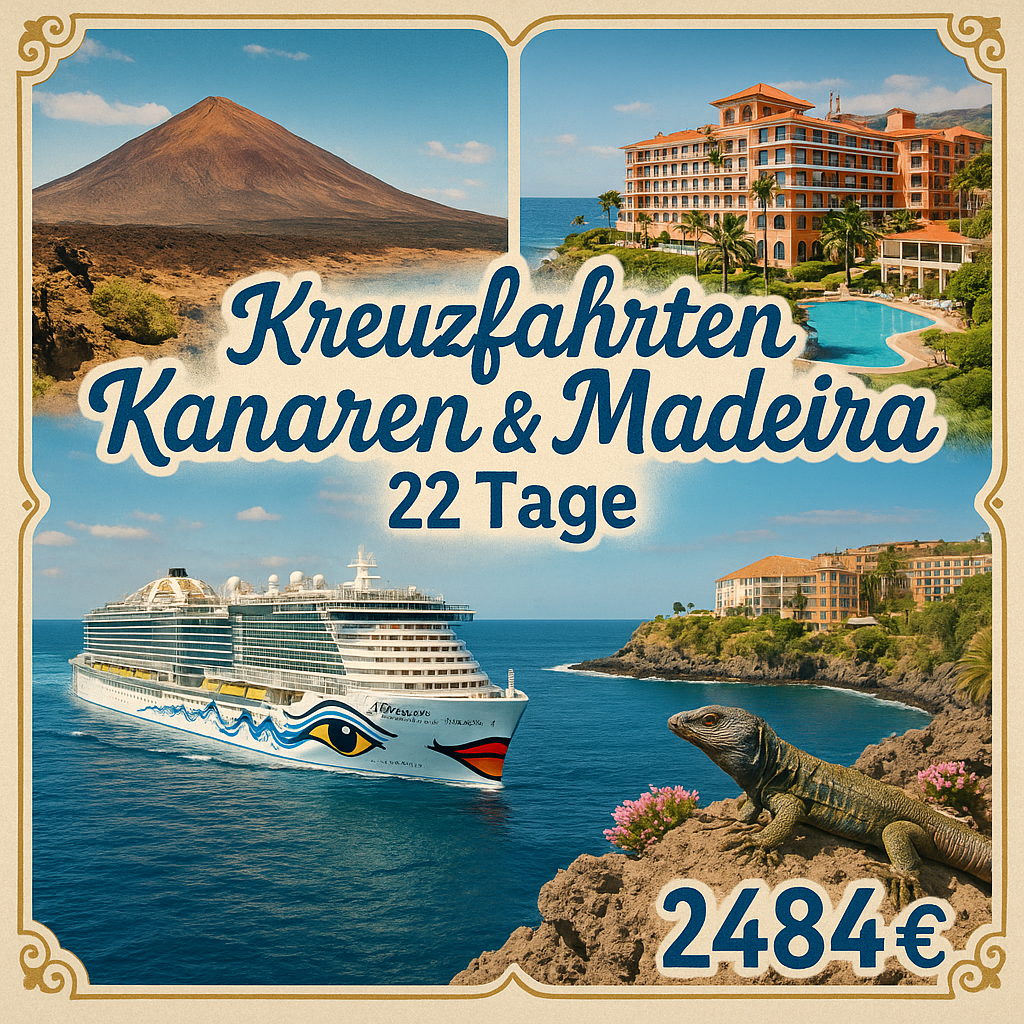Kreuzfahrten Kanaren & Madeira: Kreuzfahrt mit AIDAcosma ab/an Teneriffa inkl. 2 Wochen Hotelaufenthalt 22-tägig inkl. Flüge AIDAcosma mit Vollpensi