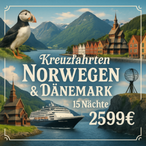 Kreuzfahrten Norwegen & Dänemark: Kreuzfahrt mit der VASCO DA GAMA von Hamburg bis Kiel oder ab/an Kiel 15 Nächte Premium-Schiff mit Vollpension Fam