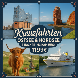 Kreuzfahrten Ostsee & Nordsee: Kreuzfahrt mit MS Hamburg von Hamburg bis Kiel 5 Nächte Premium-Schiff mit Vollpension Inkl. bis zu ca. 100 € Bordgu