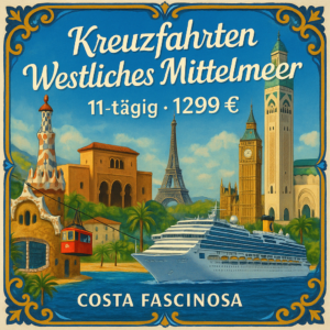 Kreuzfahrten Westliches Mittelmeer: Kreuzfahrt mit Costa Fascinosa ab/an Savona 11-tägig inkl. Flüge Premium-Schiff mit Vollpension Inkl. Trinkgelde