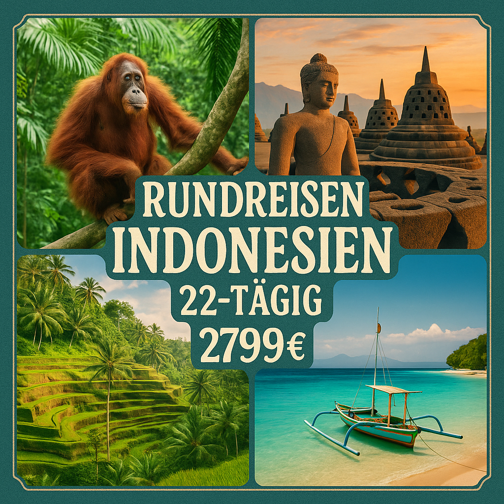 Rundreisen Indonesien: Zwischen Dschungel, Tempeln und Traumstränden 22-tägig inkl. Flüge 3-/4-Sterne-Hotels mit Frühstück Inkl. Ausflüge & Eint