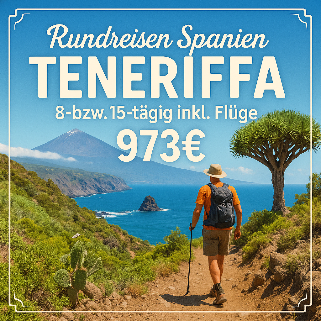 Rundreisen Spanien - Teneriffa: Wandern, entspannen und das Meer vor Augen 8- bzw. 15-tägig inkl. Flüge 3-Sterne-Hotel mit Frühstück Inkl. 2 bzw.